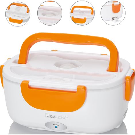 Clatronic LB 3719 Fiambrera Eléctrica, Calienta hasta 75ºC, 1,7L ,2 Contenedores Individuales, sin BPA 40 W Blanco/Naranja (1/5)