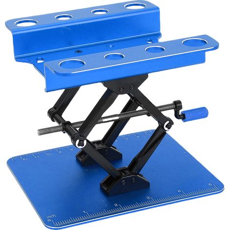 Support de réparation pour voitures RC, réglable manuellement en hauteur (6 à 14 cm), avec patin antidérapant, compatible avec les voitures RC 1/8, 1/10, 1/12 et 1/16 (noir et bleu). (1/5)