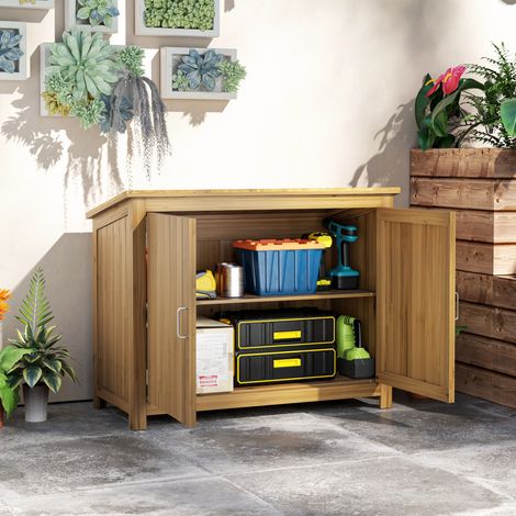 Armoire à outils extérieure en bois 2 portes 2 étagères Brown - Dimensions: 110x50x85 cm