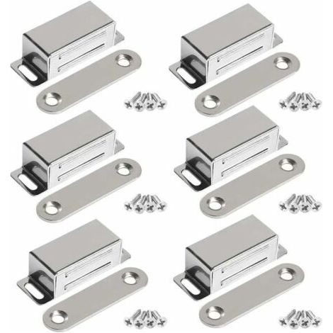 Aimants pour portes de meubles, force de 10 kg, en acier inoxydable (lot de 6, avec vis en acier inoxydable)