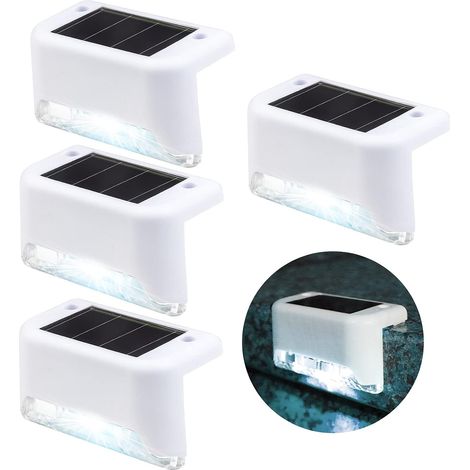 Lampe Clôture Solaire Étanchéité IP65, Lot de 4, Lumière de Pont, for Escalier, Patio, Terrasse, Jardin, Extérieur, Décoration Blanc, Blanc Froid (1/5)