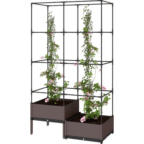Jardinière treillis métallique plantes grimpantes 2 pots PP drainage noir 100x50x174 cm