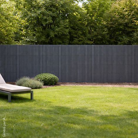 Canisse PVC simple face grise 1,5 × 5 m avec kit de fixation