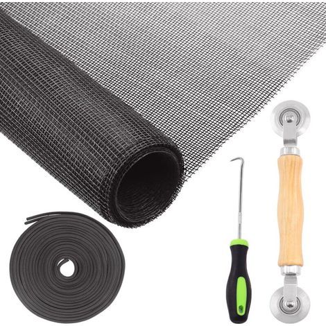 Kit de reparación de puertas y ventanas corredizas de fibra de vidrio de 48\" x 100\", paquete de 4, con herramienta rodante y lengüeta de fijación para ventanas exteriores (negro) (1/5)