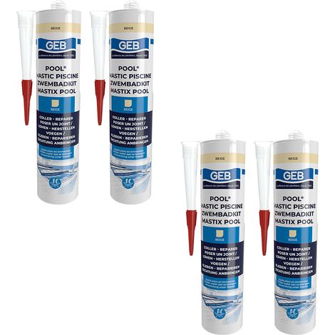 GEB – Lot de 4 mastics piscine neutres sans isocyanate 290 ml – Colmatage fuites sous l’eau – Résistance UV et intempéries (1/2)