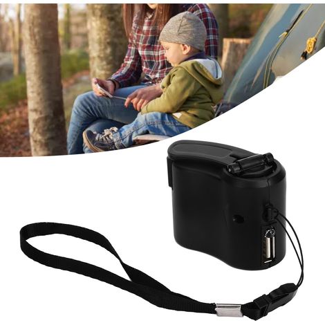 Chargeur vidéo USB à manivelle, chargeur de téléphone d'urgence, adapté aux voyages, charge à manivelle des téléphones portables, tablettes, lecteurs MP3, radios, etc., noir. (1/5)