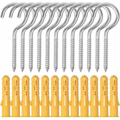 12pcs Grand Crochet à Oeil Visser,T-Audace M6 X 90mm Crochets Piton à Visser en Acier Inoxydable, Crochets à Vis de Plafond à Vis avec Tubes D'extension Pour Paniers Suspendus, Tasses, Mur, Jardin (1/5)