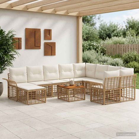 vidaXL Ensemble de canapés d'extérieur 11 pc Blanc Naturel et Crème (1/5)