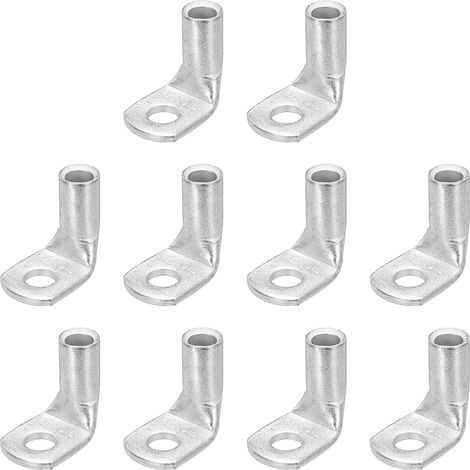 5AWG - 3/16" Cosses De Câble En Cuivre, Embouts De Câble De Batterie À 90 Degrés, Terminaux À Anneau, Connecteurs, Rondelles En Cuivre Nu Pour Équipement Maritime (Argent, 10Pcs) (1/5)