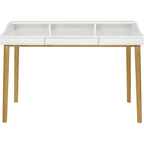 Bureau Design 3 Tiroirs "Lindenhof" 120cm Blanc & Chêne (1/4)