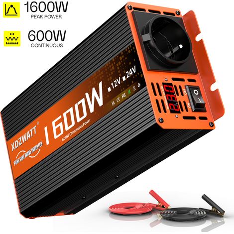 Spannungswandler 12V auf 230V – Reiner Sinus‑Wechselrichter 600W Dauerleistung 1600W Spitzenleistung – Schutz vor Überhitzung und Kurzschluss (1/5)