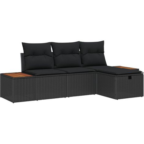Garden Sofa Set with Cushion 4 pcs Black Poly Rattan vidaXL