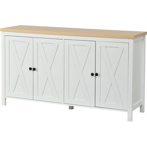 Moderne weiße MDF-Kommode mit 4 Türen und 2 Einlegeböden, 140 x 40 x 78 cm (1/5)
