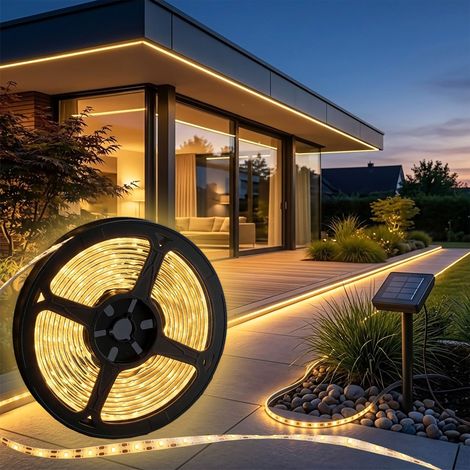 Solar LED Stripe selbstklebend warm weiß 200 cm für Außen - 120 LED - Outdoor Lichtstreifen wasserfest solarbetrieben