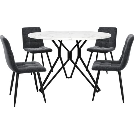 5-teiliges Esszimmer-Set mit 4 Stühlen, runder Tisch Ø100 cm, Marmoroptik grau/schwarz (1/5)