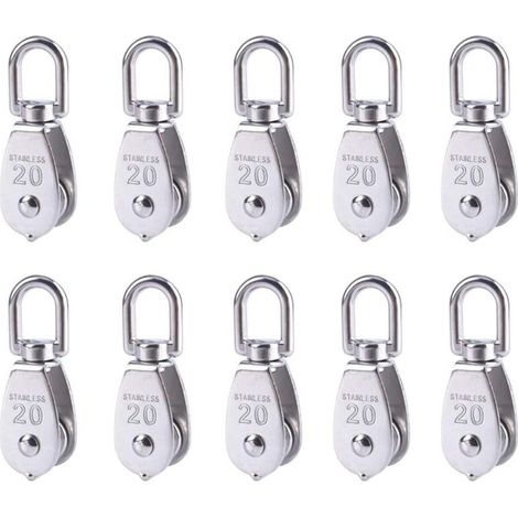 10 pièces en acier inoxydable câble métallique grue poulie bloc m20 grue de levage crochet pivotant simple poulie bloc fil suspendu roue de remorquage