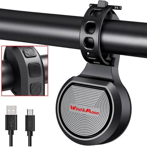 Fahrradklingel mit Diebstahlalarm, einstellbarer Lautstärke von 80 bis 130 dB, USB-aufladbar, wasserdicht, für Lenker von 22 bis 32 mm, für Roller und Fahrräder (Typ B, vier Töne) (1/5)
