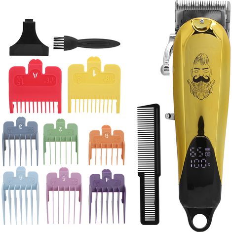 Tondeuse à cheveux électrique vintage pour homme avec 8 sabots de guidage dorés (1/5)