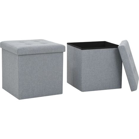 Hocker mit Stauraum 2 Stk. Hellgrau Leinenoptik (1/5)