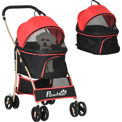 Poussette pliante 2-en-1 Convertible en cage de transport avec 2 laisses et coussin, 82x49,5 x 98 cm, poussette en acier et tissu oxford