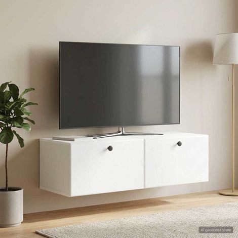 Meuble TV mural blanc avec rangement en bois d’ingénierie 98 x 41 x 30 cm - PANGIVO (1/5)