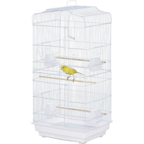 Grande cage volière avec mangeoires perchoirs bac de récupération amovible cage pour petits perroquets canaris perruches 46,5 x 35,5 x 92 cm blanc (1/5)