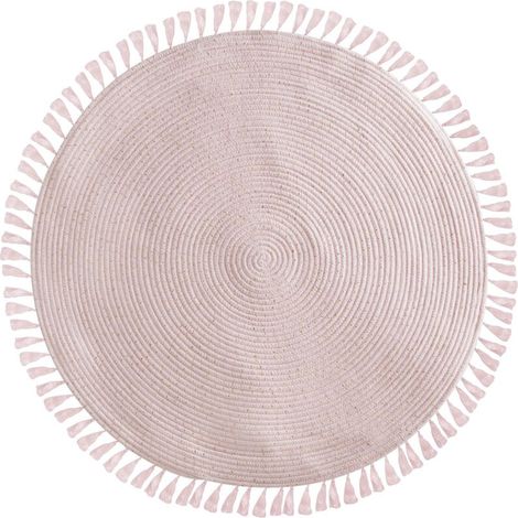 – Tapis rond à franges rose 90cm – Mélange coton et polyester – Résistant et facile d'entretien – Décoration chambre enfant (1/5)