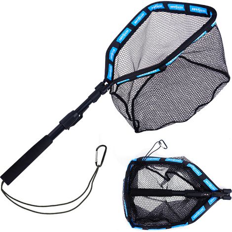 Épuisette flottante bleue, 1 pièce, idéale pour la pêche, épuisette pliable en caoutchouc avec poignée fixe ou télescopique (1/5)