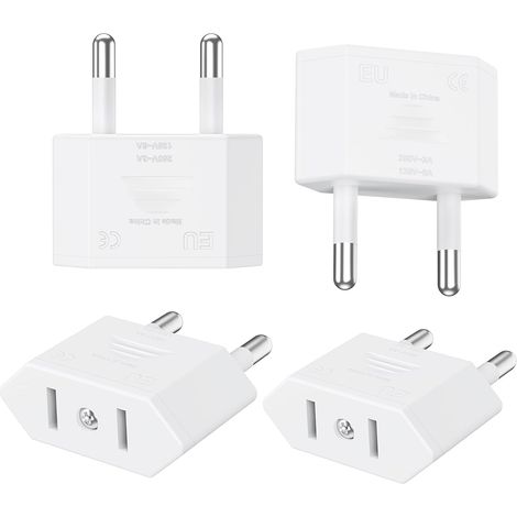 4 Pièces Adaptateur Prise USA vers France, Adaptateur Prise US vers EU (2 Broches) Prise Type A vers Type E/F pour Voyage Les États-Unis/Canada/Chine/Japon vers la France/l'europe - Blanc (1/5)