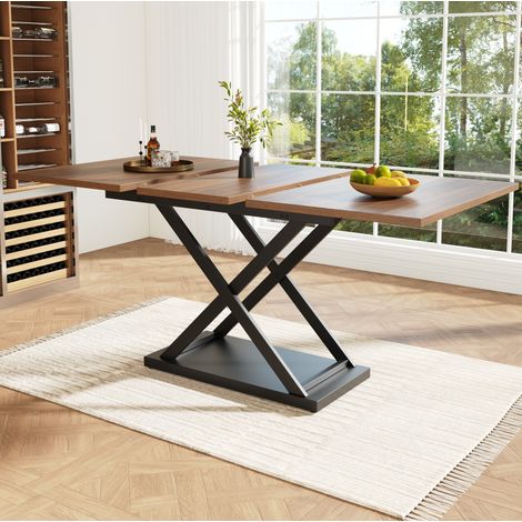 Esstisch MDF in Walnussoptik mit Metallgestell Schwarz, ausziehbar 120-160x80x75 cm, für 6-8 Personen (1/5)