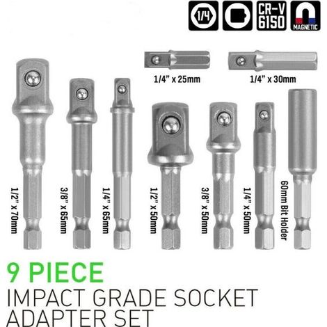 SET 9 ADATTATORI PER BUSSOLA 1/4" 3/8" 1/2" PER AVVITATORE E TRAPANO SDY-96032 (1/5)