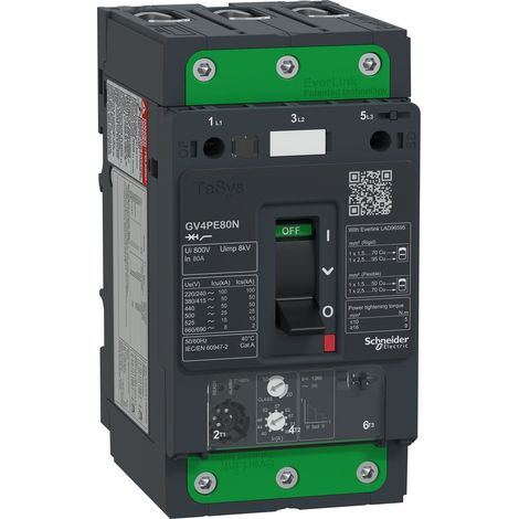 Disyuntor de motor TESYS GV4 3P 80 A Icu 50 kA termomagnético con terminales Everlink (1/5)