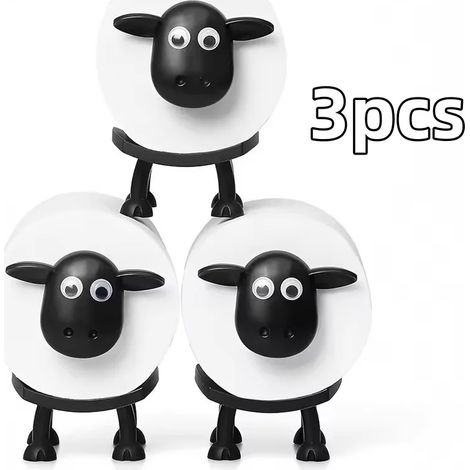 (Lot de 3 moutons) Porte-papier toilette amusant en forme de chien, raton laveur et mouton - Accessoire de rangement pour salle de bain, cuisine et salon (1/5)