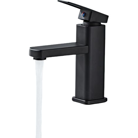 Robinet de salle bain mitigeur lavabo évier carré en monocommande sall acier inoxydable noir (1/4)