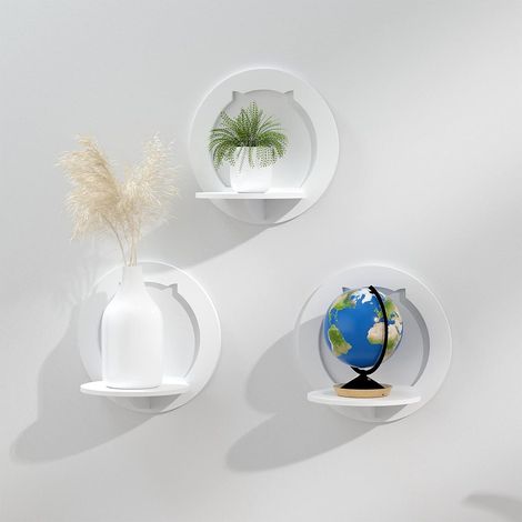Etagere Murale Blanche Lot de 3, Tablette Murale Montage Facile PVC, Planche étagère Pratique & Decoration(étagère murale ronde ) (1/5)