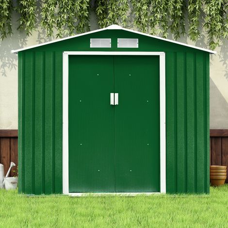 Abri de Jardin en Métal Cabane de Rangement à Outils Porte Double Coulissantes, 213x127x185cm, Vert et blanc Maison Chic (1/2)