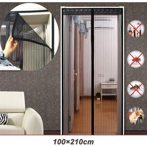 Moustiquaire de Porte Magnétique avec 26 Aimants - Rideau de Porte Antimoustique pour Couloirs, Portes, Patio 100x210cm (1/4)