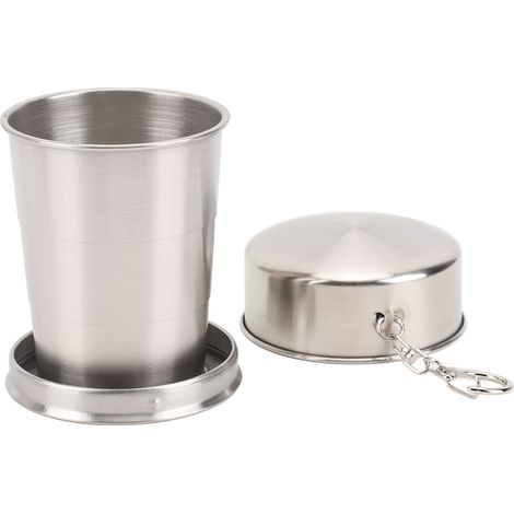 Gobelet pliable en acier inoxydable pour les voyages en plein air de camping portable gobelet pliant avec porte-clés pour pique-nique randonnée 150ML (1/4)