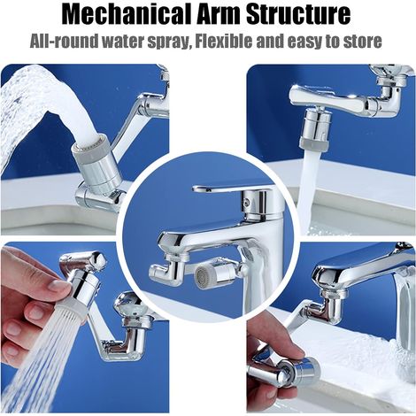 1440 ° Rotation Multifonctionnel Robinet Étendu Robinet Filtre Accessoires 1080 ° Bubbler Robinet Salle De Bains Cuisine Deux Voies De Sortie D'eau - Argent (1/4)