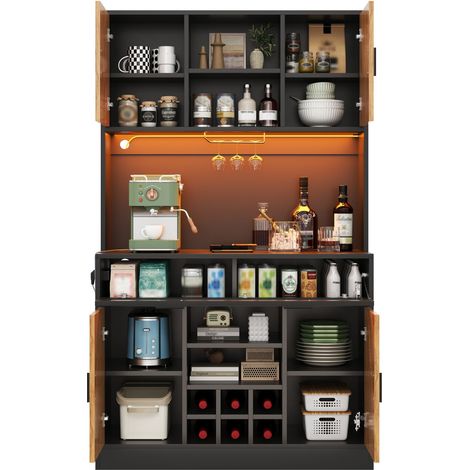 Vitrine 105 x 40 x 180 cm rangement éclairage LED prises intégrées porte abattante en verre support à verres casier à vin amovible (1/2)