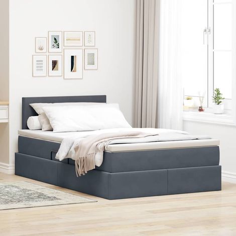 Bett mit Stauraum und LED mit LED Dunkelgrau 120 x 200 cm Samt