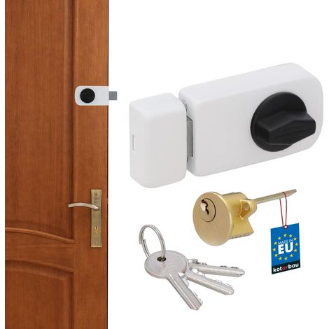 Serrure Supplémentaire 50/60 mm Blanche Verrou de Porte avec Cylindre Fermetures Diverses (1/5)