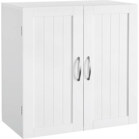 Yaheetech – Armoire murale de salle de bain 60 x 30 x 60 cm – MDF blanc avec 2 portes – Tablettes réglables pour rangement – Capacité 13 kg