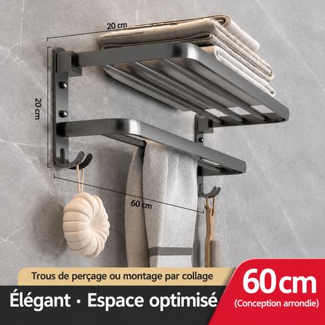 Porte-serviettes mural simple pliage 60 cm étagère de salle de bain aluminium spatial 61 × 24 × 19 cm 3 kg – Livraison gratuite (1/5)