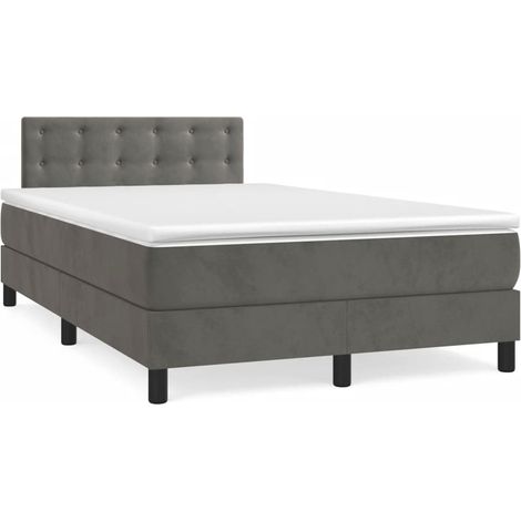 Cama box spring con colchón terciopelo gris oscuro 120x190 cm
