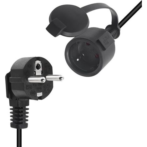 Rallonge Electrique Shucko 90 Degrés Extérieur, Rallonge Courte de Sécurité Noir pour Maison, Jardin, Chantier (1m) (1/5)