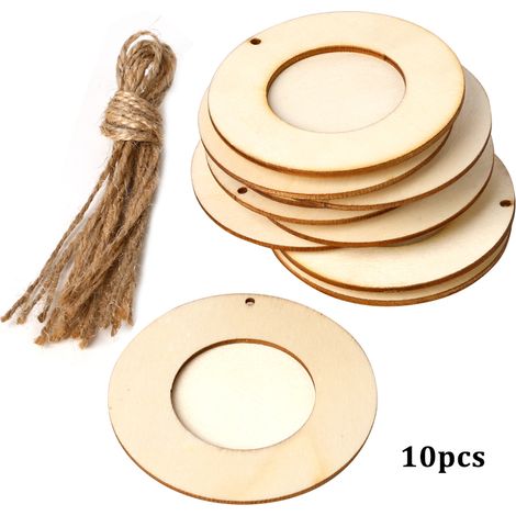Lot de 10 mini cadres photo ronds en bois avec cordelette de suspension, à monter soi-même pour décorer les murs. (1/5)