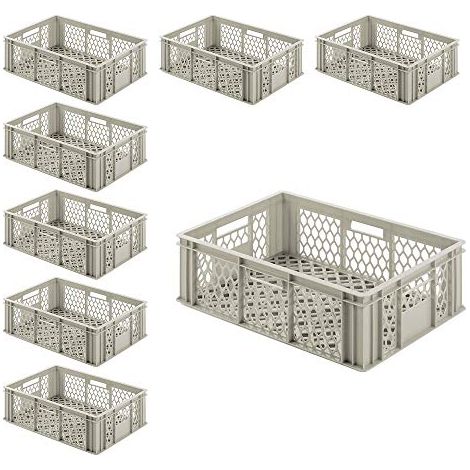 BRB Eurobehälter Basic' Lot de 8 boîtes de rangement en polyéthylène haute définition 600 x 400 x 200 mm 38,5 l 4 poignées Gris galets