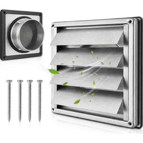 Grille d'aération rectangulaire avec moustiquaire, 150 mm, en acier inoxydable 304, pour tube en VMC et couvercle, avec clapet anti-retour (1/5)