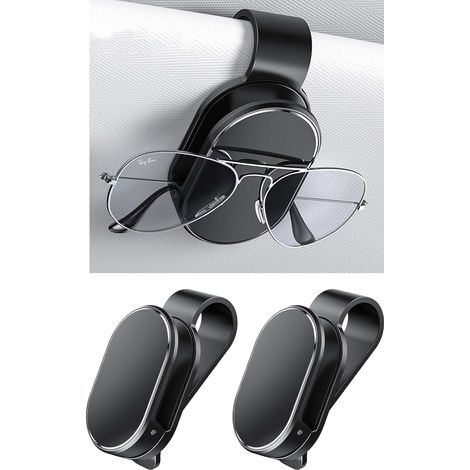 Confezione da 2 porta occhiali per auto, clip per occhiali da guida in ABS, supporto universale per occhiali da sole, carte e biglietti, accessorio interno ideale, comodo spazio di archiviazione (nero (1/5)